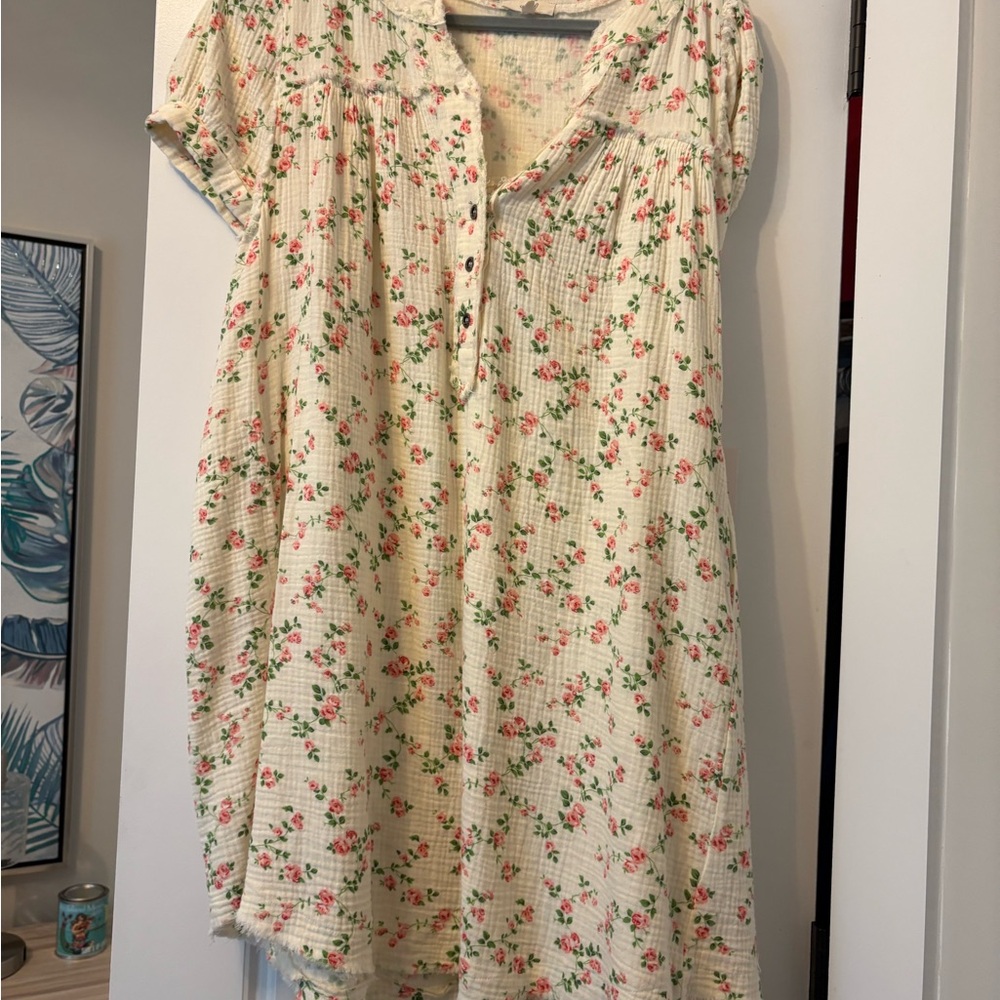 Easel Cream Floral Top with Pink and Green Accents